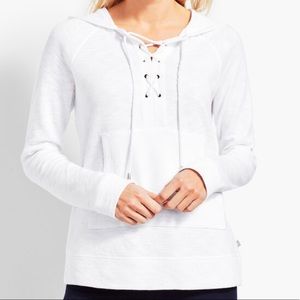 Talbots White Lace-front Double Knit Hooded Pullover (large)